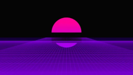 Fotobehang Violet Vibrant neon sunset over a futuristic digital landscape  © Prime Pixels