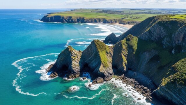 Dramatic sea cliffs and turquoise ocean coastline - Powered by Adobe