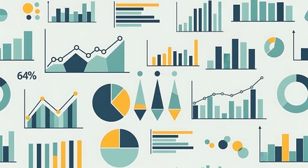 Obraz premium Infographic Data Visualization Seamless Pattern with Charts and Graphs.