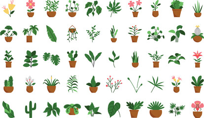 Fototapeta premium Collection of Pixel Art Potted Plants and Flowers houseplant