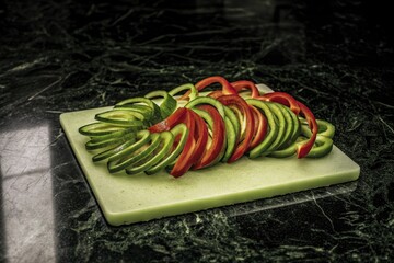 Vibrant Red and Green Bell Pepper Rings Artfully Sliced on a Cutting Board Ready for Culinary Creation