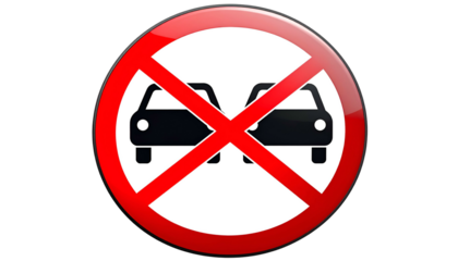 A red circle with a slash through two black car silhouettes