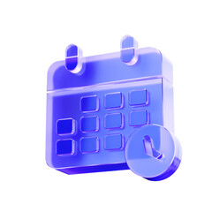 3D Glass calendar with clock icon, representing time management schedule and event planning. Transparent liquid Glass design icon, trending glass icon for graphic design, 3d illustration. © StockStyle