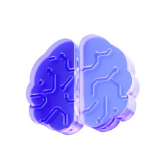 3D Glass digital brain circuit icon, artificial intelligence technology and human mind power. Transparent liquid Glass design icon, trending glass icon for graphic design, 3d illustration.