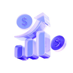 3D Glass business growth chart icon, representing money investment profit and financial analytics. Transparent liquid Glass design icon, trending glass icon for graphic design, 3d illustration. © StockStyle