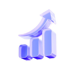 3D Glass rising bar chart icon, representing financial growth success and upward business trends. Transparent liquid Glass design icon, trending glass icon for graphic design, 3d illustration. © StockStyle
