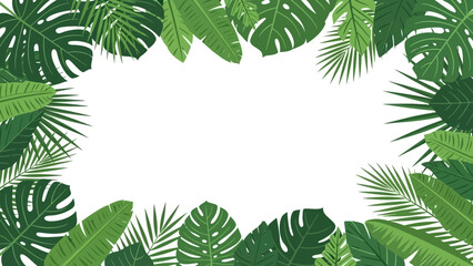 A vibrant border of lush green tropical leaves frames a blank white space, perfect for text or design. © Muhammad