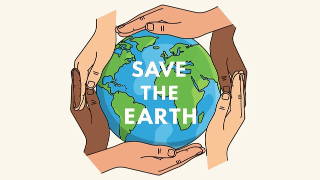 Diverse hands of people from around the world coming together to protect and save planet Earth.