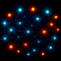 Fototapeta premium Global Digital Communication Network with Orange and Blue Nodes