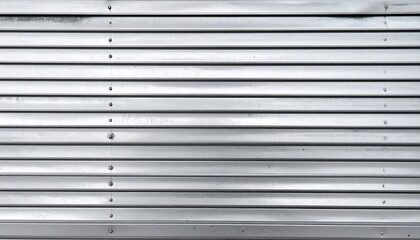 Obraz premium Close-up of metallic siding with horizontal grooves and small rivets. The texture suggests an industrial feel with repetitive lines