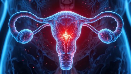 Glowing red light in female reproductive system anatomy