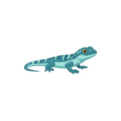 Fototapeta premium Vibrant illustration of a cheerful blue and green striped lizard, a lively cartoon reptile concept ideal for engaging children's media, educational materials, or creative design projects