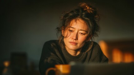 Contemplative Woman in a Cozy Setting with Soft Natural Light