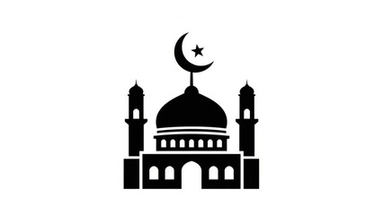 Black silhouette of mosque with crescent moon and star symbol on white background islamic architecture illustration with religion and faith and muslim