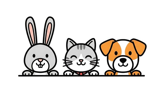 Cute cartoon animals smiling together.