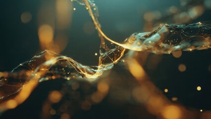 Abstract network with golden lines and dots