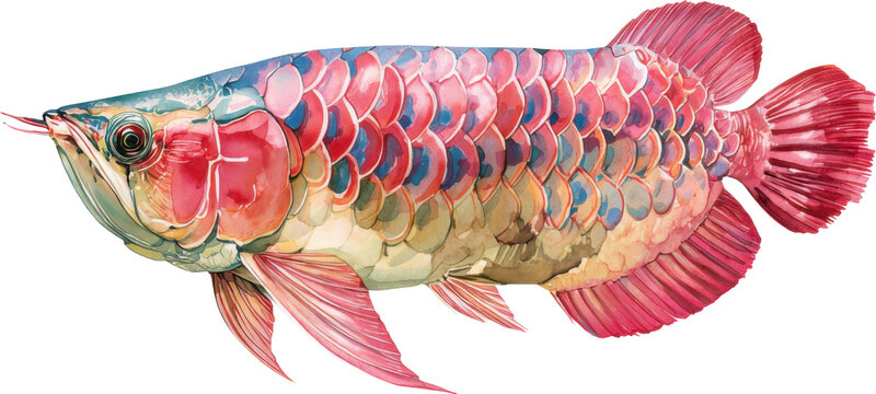 Vibrant arowana fish swimming in water isolated on transparent background