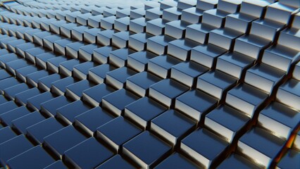 Obraz premium Rows of small black squares create a repeating pattern. Light reflects off the surface, enhancing the shapes made by the arrangement. scene shows a modern design concept. 3d render