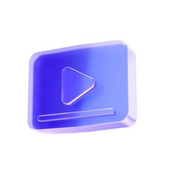 3D Glass video play icon, multimedia player and streaming service. Transparent liquid Glass design icon, trending glass icon for graphic design, 3d illustration.