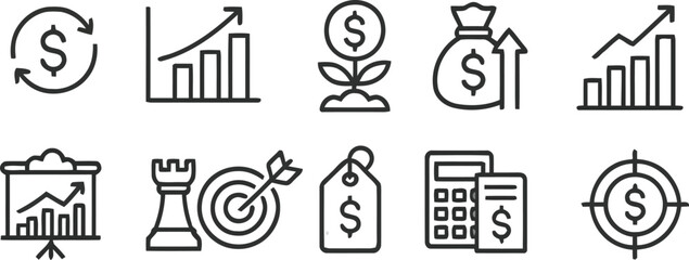 investment, finance, growth chart, business development, vector, outline, dollar sign, money, banking, stock market, wealth, profit, financial strategy, target, diagram, calculator, success, increase, © Baizid