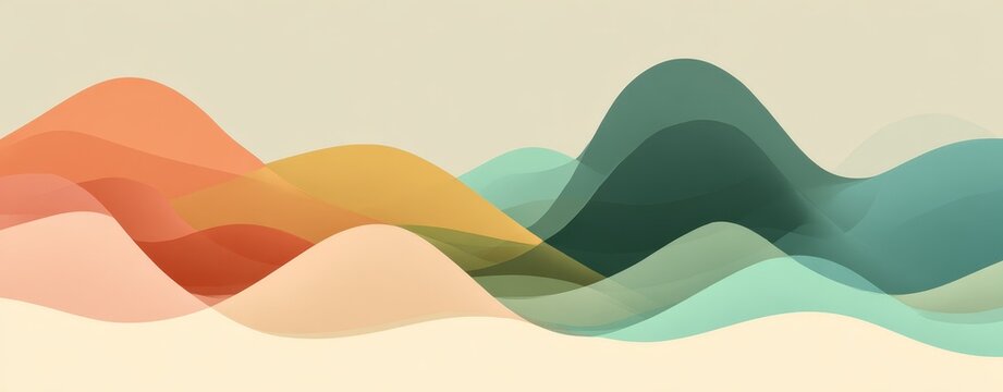 Abstract mountains form serene layered backdrop stylized peaks display calming colorful landscape