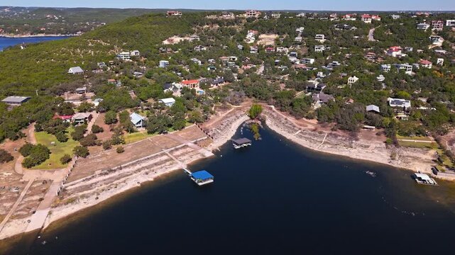 High aerial orbit shot of Lake Travis