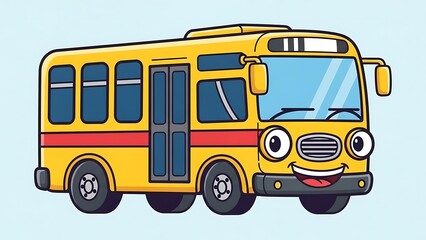 Cartoon yellow school bus on road.