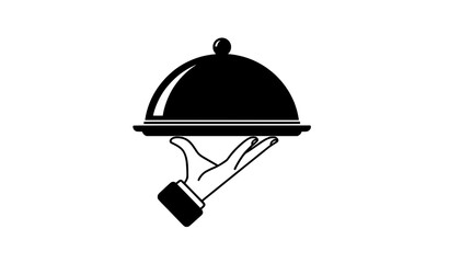 Fototapeta premium Hospitality Hand Holding Covered Serving Tray Vector Icon