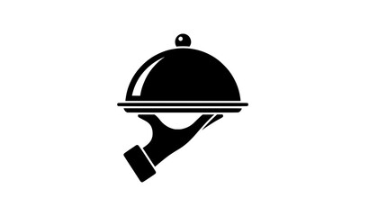 Fototapeta premium Room Service Cloche Tray on Hand Flat Vector Icon