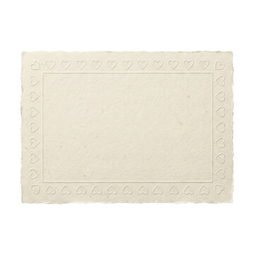 Vintage cream paper card with embossed heart border on transparent background