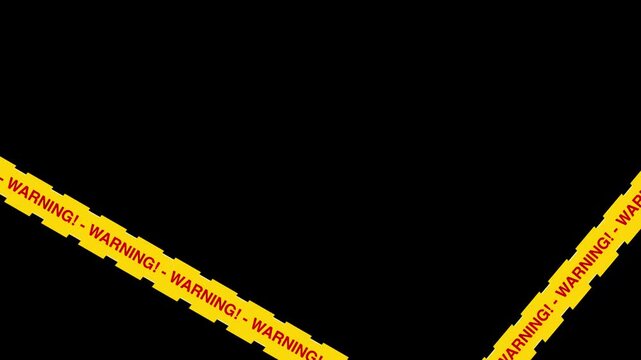 Warning tape crossing black background with caution message