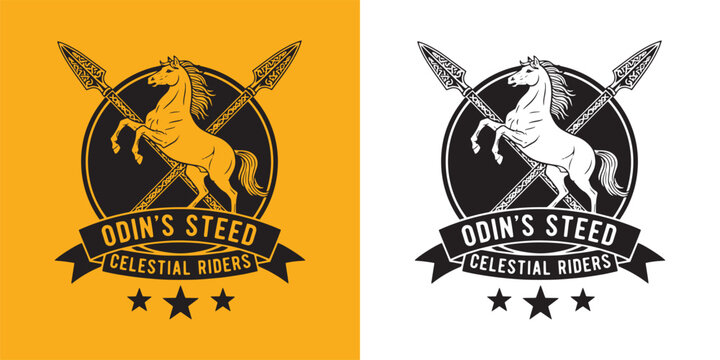 Odin's Steed Celestial Riders Horse Emblem with Crossed Spears