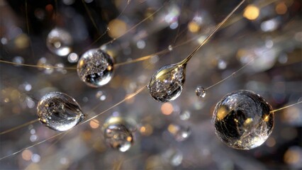 Macro shot of water droplets on spider web