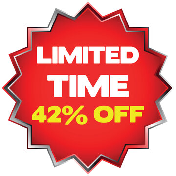 Red starburst limited time 42 percent off sale tag discount offer