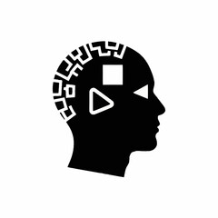 Abstract Silhouette of a Human Head with Geometric Shapes and Maze Pattern.