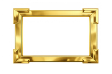 Golden rectangular frame with sleek modern design, shiny elegant gold metallic border on transparent background