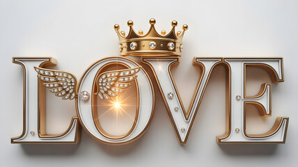 Golden 3d love sign with crown