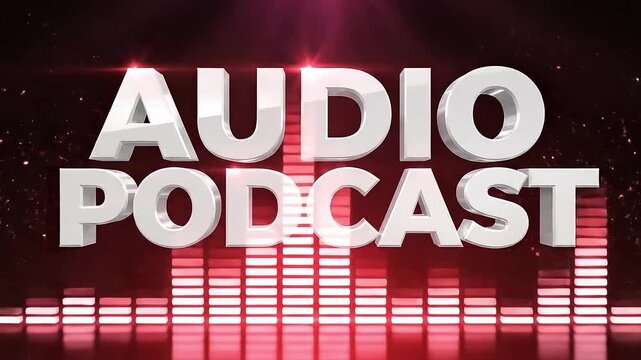 Golden 3D Audio Podcast Title with Red Equalizer and Stars