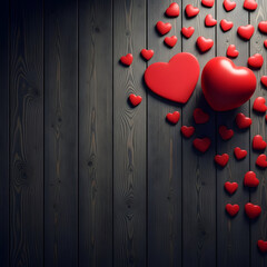 Red hearts on dark wooden background for valentine's day