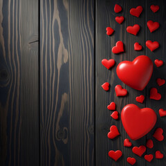 Valentine's day hearts on dark wood background