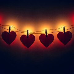 Romantic heart shaped lights on a string
