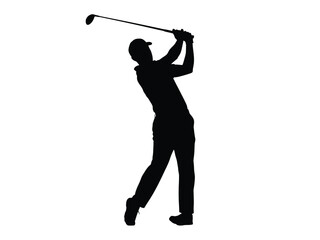 Black golf player silhouette swinging golf putter vector illustration isolated on transparent background