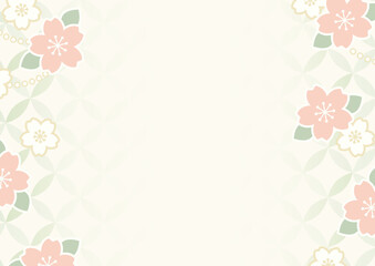 桜と七宝文様の和風背景フレーム｜生成りカラー・春向け余白デザイン A4 高画質