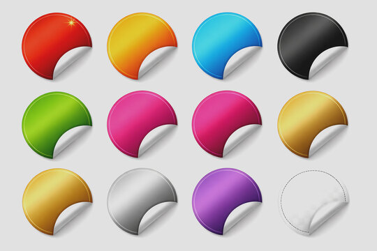 Vector round stickers with curled edge isolated on white background