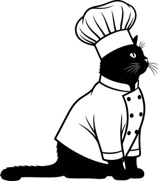 Black cat chef silhouette wearing a hat and uniform
