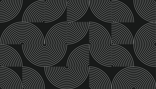 Abstract Geometric Pattern of Concentric Arcs on Black Background.