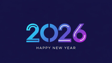 Modern futuristic gradient typography displaying happy new year 2026 message set against dark purple background with glowing outline effect