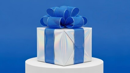 White Gift Box with Blue Ribbon.