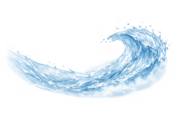 Blue ocean wave forming, splashing water with sea foam, creating a flowing liquid movement and surge. Transparent background