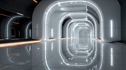 Abstract Sci-Fi Tunnel Background with Illuminated LED Effects